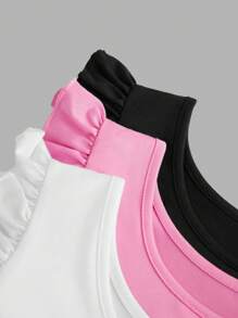 Sparklyn 3pcs/Set Young Girls Snug Fit Knitted Ruffled Sleeve Activewear, Sweet And Cute Ballet Dance Gymnastics Leotard - Multicolor - View 10