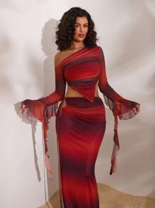 Opulessa Blusa elegante da donna a maniche lunghe, in maglia e rete, aderente e con schiena scoperta, adatta per autunno e inverno, per uscite serali e appuntamenti