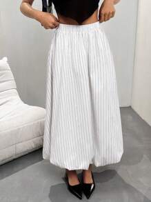 Gonna a bolla bianca a righe casual e da pendolare, longuette - Bianco - Visualizzare 4
