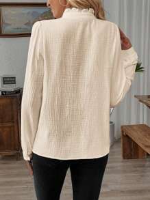 EMERY ROSE Camisa casual de mujer de unicolor, de manga larga, de solapa única y holgada - Albaricoque - Ver 2
