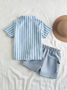 SHEIN Toddler Boys' Country Style Casual Comfortable Shirt Set - Blue - View 5