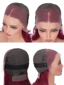 Peluca de cabello humano con frente de encaje transparente color borgoña, 180% de densidad, rojo 99J, cabello liso, frontal de encaje 13x4, para mujeres, estilo bob corto