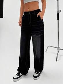 EURMUSE Low Waist Y2K Detailed Straight Jean - Medium Wash - View 5