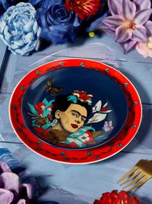 Frida Kahlo X SHEIN Flower Pattern Dinner Plates, Two Sizes, Microwave & Dishwasher Safe, Can Be Used For Cakes, Fruits, Pasta, Etc.