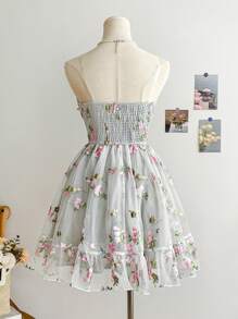 Soleia WYWH 绿色网眼荷叶边刺绣度假抹胸 A 字裙，适合春季