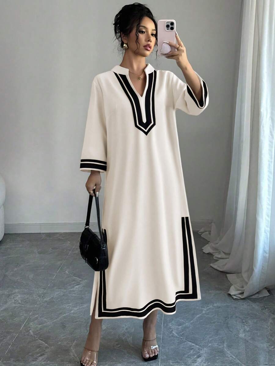 Breezaya Women Striped Print Long Slit Dress - Multicolor - View 1