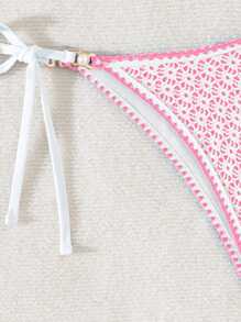 Swim Mod Women's Hollow Out Solid Color Shell & Pearl Decor Sexy Triangle Clutch Purse For Summer Beach Vacation - Pink - View 4