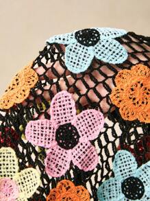 Poéselle Women's Floral Hollow-Out Laced Front Knitted Casual Vest