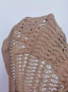 Elenzga Solid Color Hollow Out Knit Flare Sleeve Tie-Front Open Back Dolman Cover Up For Summer Beach Vacation