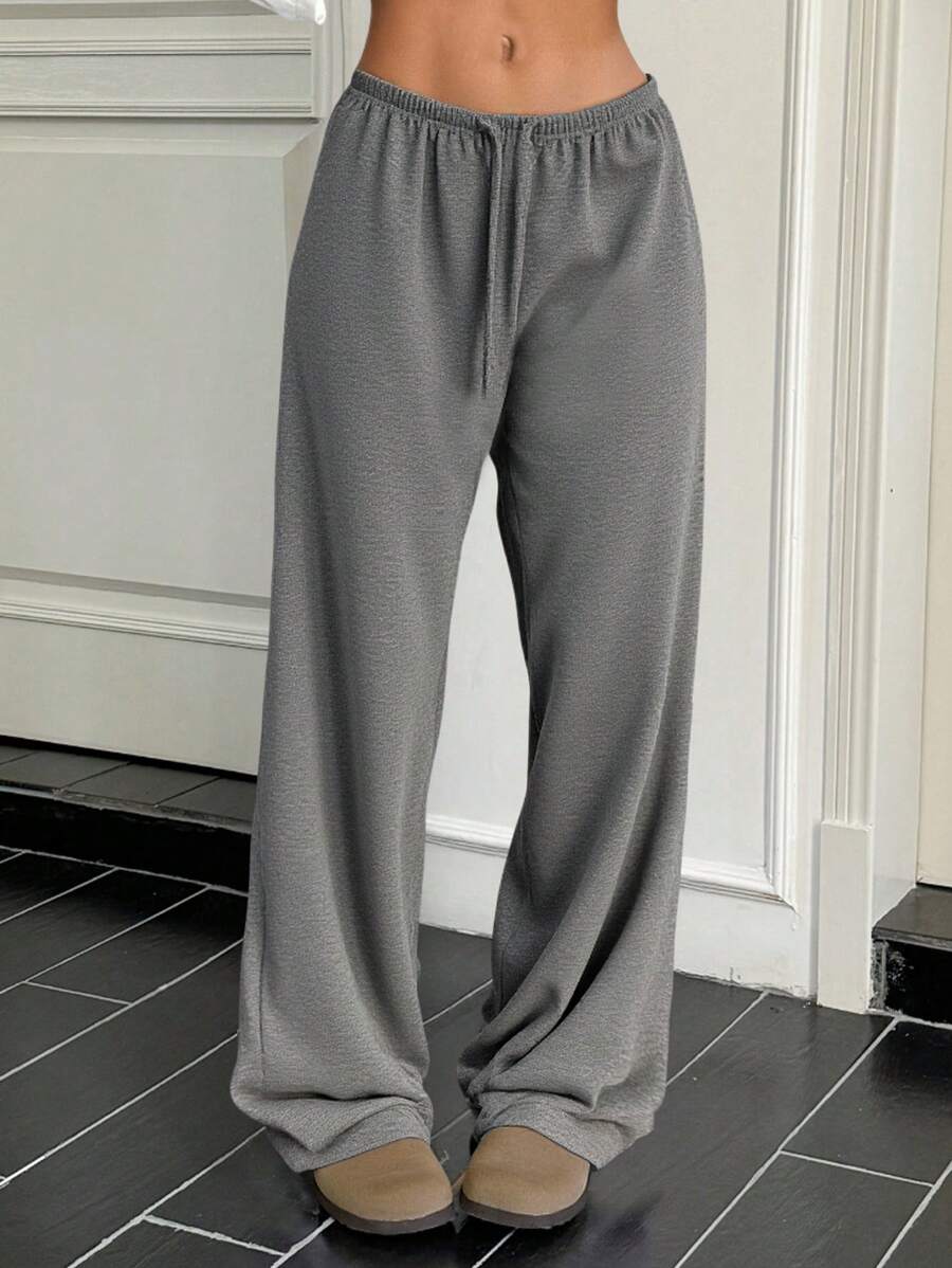 SHEIN Adolescentă, gri, lejer, pantaloni tricotati largi pentru primăvară, vară, toamnă și iarnă, îmbrăcăminte pentru casă