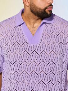 EASEVO Plus Size Men's Loose Casual Jacquard Seahorse Pattern Polo Shirt