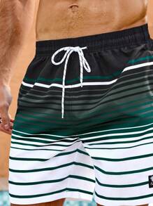 Surfspeed Men's Contrast Stripe Drawstring Waist Beach Shorts - Multicolor - View 6