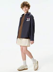 SHEIN 2025 夏季青少年男孩字母图案衬衫 | OEKO-TEX® | 学校和旅行 - 黑色 - 查看 5