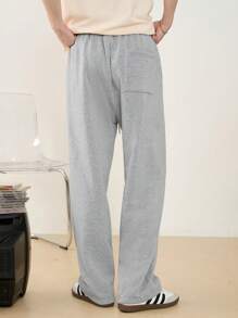 Manfinity VCAY Men's Solid Color Straight Leg Knitted Casual Pants, Loose Fit, Suitable For Daily Wear