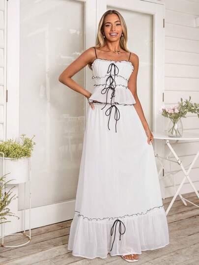 SHEIN VCAY Elegant Solid Color Woven Loose Waist Tie Skirt For Women,Summer For Women,Vacation Woman,Romantic,Beach For Woman,Spring For Women,Concert Women,Easter Skirt Women,Boho,Rave Festival,For Women,Spring Break,Beach Vacation Skirt