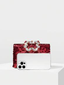 MOTF PREMIUM TÚI XÁCH ĐỰNG BUỔI TỐI TRANG TRÍ SEQUIN & ĐÁ THỦY TINH HỌA THỜI TRANG - Đỏ - Xem 3