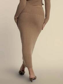 MUSERA Gerippter Strick-Bindezug-Detail figurbetonte Midi-Pulloverrock, nur Frühling elegant Thanksgiving Chic