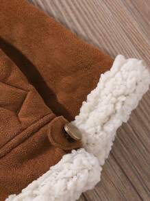 Baby Boy Winter Teddy Lined Zip Up Turndown Collared Motorcycle Jacket - Brown - View 3