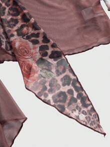 ROMWE Grunge Punk Y2K Vintage Chic Leopard Floral Print Sheer Flared Sleeve Asymmetric Neck Blouse
