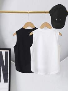 Young Boy Casual Solid Color 2 Pieces Set Round Neck Top, Soft & Comfortable Fabric, Suitable For Indoor And Outdoor, Simple And Fashionable Design For Summer - Multicolor - View 2