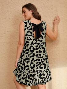 Elaquor Plus Size Leopard Print Ruffle Hem Dress