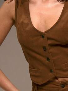 MUSERA Cord Button Up Fitted Tank Top Festival Western Summer Holiday Ibiza Fall, Autum, Winter, Christmas