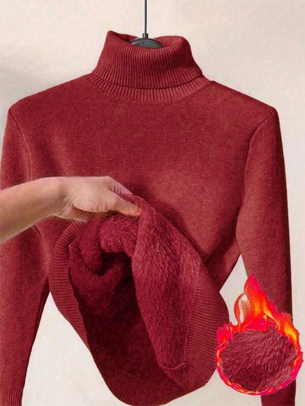 Franclia High Neck Thermal Lined Fitted Pullover Sweater, Warm Winter New Arrivals