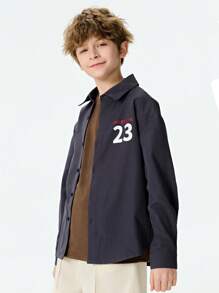 SHEIN 2025 夏季青少年男孩字母图案衬衫 | OEKO-TEX® | 学校和旅行 - 黑色 - 查看 3