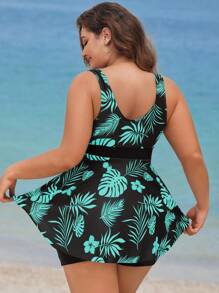 Swim Lushoire Ensemble de 2 pièces pour femme grande taille, Top court sans manches à motif aléatoire et short taille haute. Ensemble de maillot de bain débardeur, mode et casual pour la plage