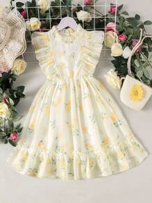 Glamorique Kids Vestido sin mangas con cintura bordado en amarillo para niña, cómodo y ligero para el verano, hermoso y lindo