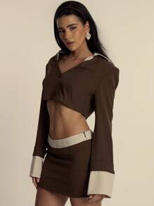 MUSERA Open Collared Button Up Cropped Blazer Only Spring Elegant Business Casual Summer Spring Vacation Graduation Prom Wedding Guest Birthday - Brown - View 2