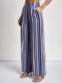 COSMINA 女士优雅条纹印花裤，适合假日通勤、夏季、度假、春季、海滩、春夏 - 彩色 - 查看 6