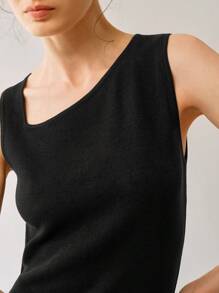 Gloray Knitted French Style Elegant Strapless Asymmetric Seamless Bodycon Dress, Suitable For Spring/Summer - Black - View 8