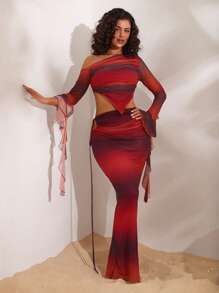 Opulessa Blusa elegante da donna a maniche lunghe, in maglia e rete, aderente e con schiena scoperta, adatta per autunno e inverno, per uscite serali e appuntamenti