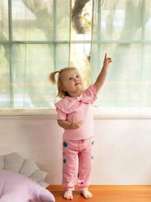 Souflis Souflis Babygirl Regular Solid Color Knitted Short Sleeve Versatile Backopen Top, Daily Wear, Baby Girl, Spring/Autumn