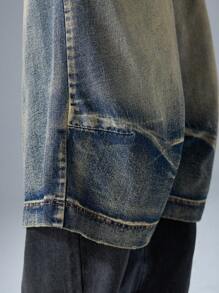 NEON BLANC Men's Street Style Blue Fashion Embroidered Woven Denim 3/4 Shorts