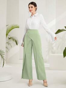 Mulvari Effen kleur hoge taille uitlopende elegante broek voor dames