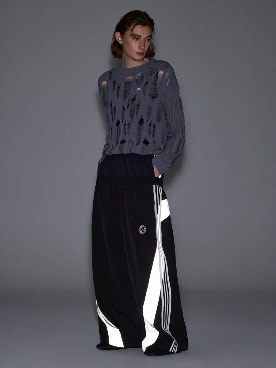 NEON BLANC Pantaloni lunghi da uomo in stile urban grigio-nero con tessuto intrecciato riflettente