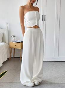 Muchica بدلة للسيدة تشمل سترة مضفرة بيضاء وبنطال مصمم بشكل أنيق وبسيط، ملابس كاجوال يومية