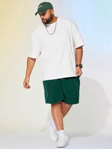 Manfinity VCAY Plus Size Men Casual Printed Knitted T-Shirt And Shorts Set - Multicolor - View 3