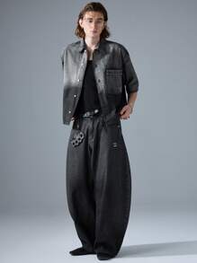 NEON BLANC 男士街头时尚梭织牛仔条纹渐变牛仔裤，街头潮流，垃圾摇滚风