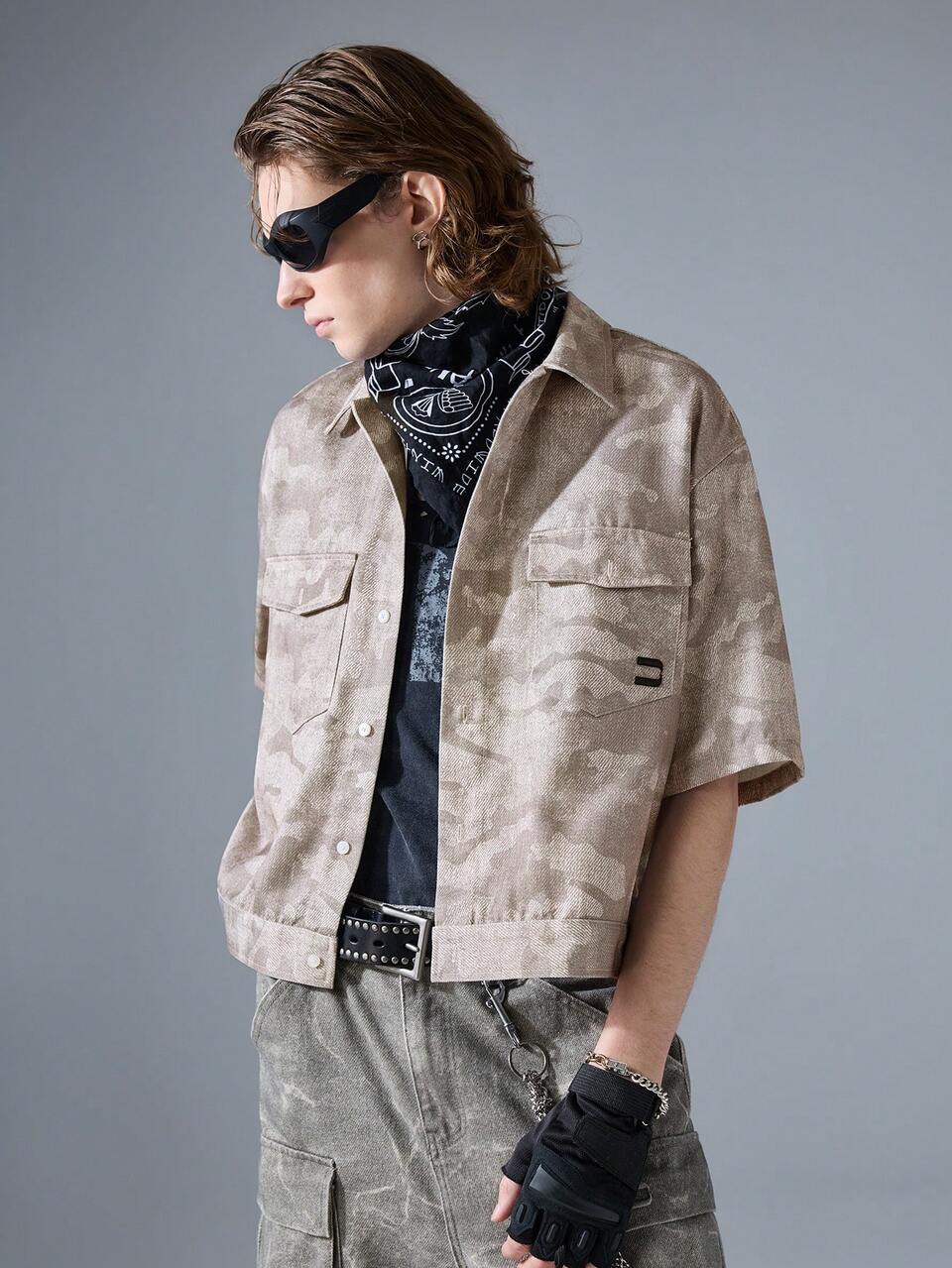 Men's Street Fashion Camouflage Woven Short-Sleeve Shirt