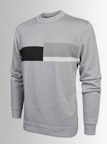 Manfinity Homme Long Sleeve Knitted Sweater, Minimalist Casual Everyday Wear Men Pullover Relaxed Fit - Grey - View 1