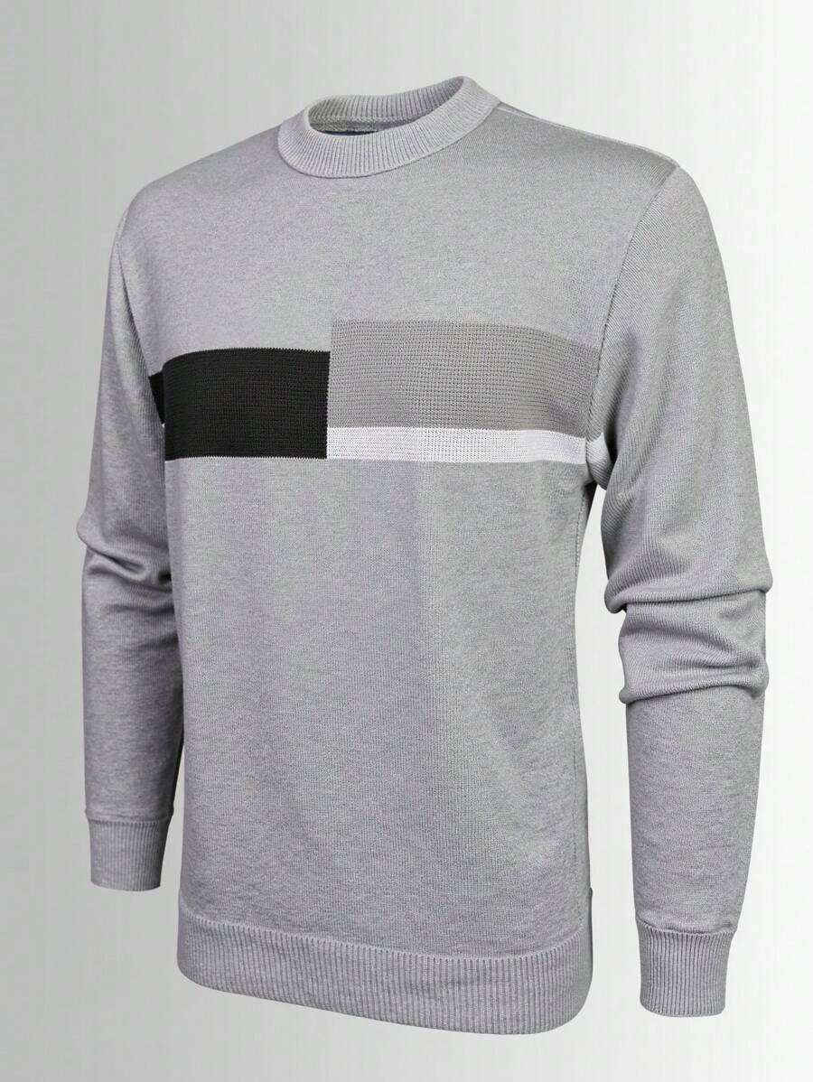 Manfinity Homme Long Sleeve Knitted Sweater, Minimalist Casual Everyday Wear Men Pullover Relaxed Fit - Grey - View 1