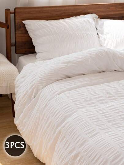 3pcs 3D Seersucker Duvet Cover Set Without Filler,(1 Duvet Cover &2 Pillowcases), Modern Polyester Bedding Set For All Season