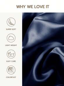 1pc Soft Breathable Silk-Like Satin Wide Pillowcase - Navy Blue - View 5