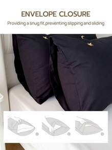 2pcs Black Envelope Pillowcase With Embroidered Star And Moon Design - Black - View 7