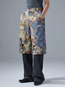 NEON BLANC Men's Casual Loose Street Graphic Print Pseudo Denim Shorts