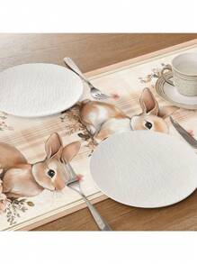 1pc Easter Floral Pattern Delicate Design Style Easter Bunny & Eggs Table Runner, Add Spring Holiday Atmosphere, Suitable For Easter Decoration