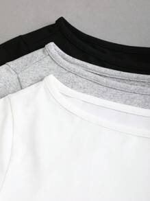 Sweetra 4PCS/Set Off-Shoulder Short Sleeve T-Shirts In White, Gray, Black Multiple Colors, Loose Fit - Multicolor - View 5